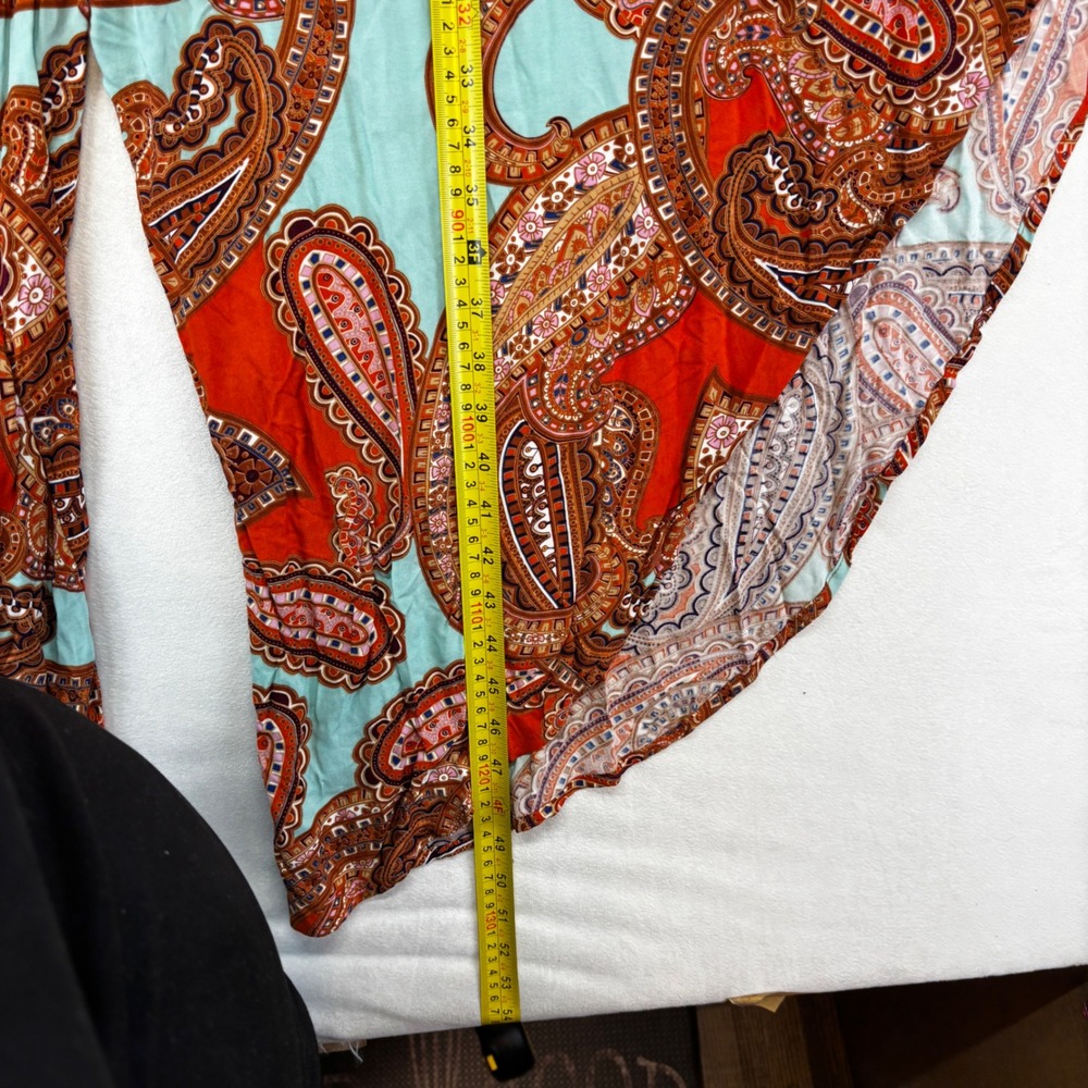 MSK Paisley Jumpsuit Women Large Orange Turquoise Wide Leg Handkerchief Hem New - Picture 6 of 11